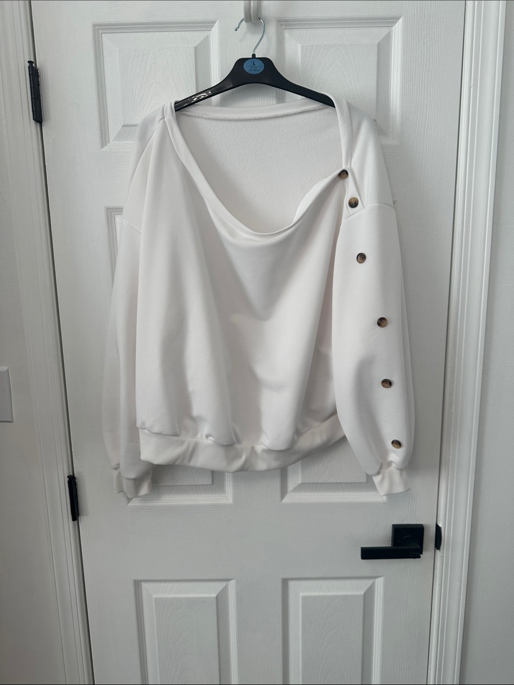 Off-Shoulder Sweatshirt with Button Sleeve Detail